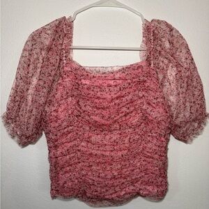 Stellah Pink Ruched Puff Sleeve Top Size Small